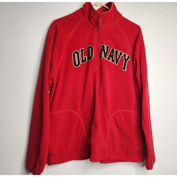Men's Old Navy Red quarter-zip fleece pullover Sz. L Front Spell Out Y2k Retro - Picture 7 of 10